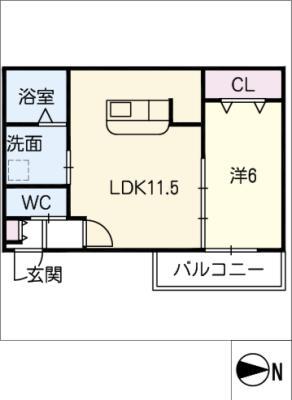 N51APARTMENT大垣(1LDK/1階)の間取り写真