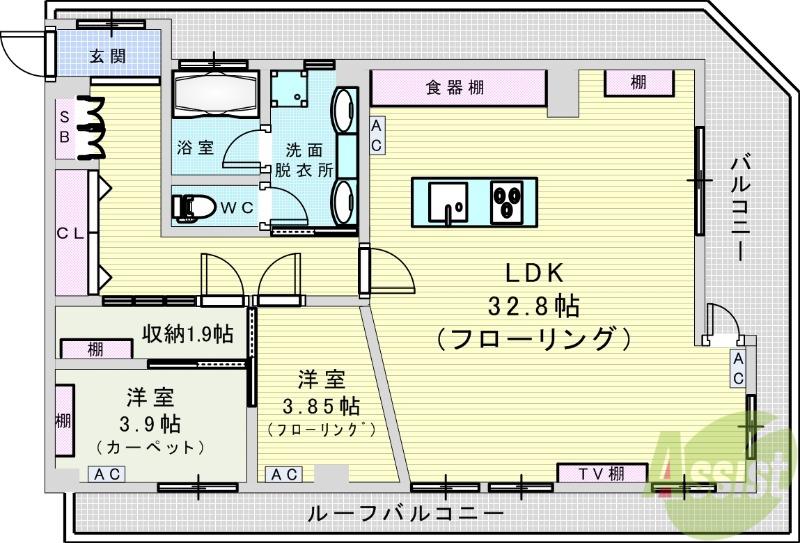 コーポ春日(2LDK/4階)の間取り写真