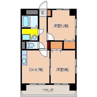 松橋マンション(2DK/5階)の間取り写真