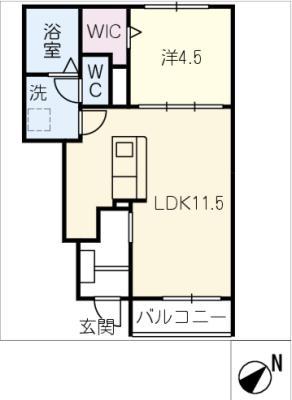 ヒカルサ江南宮後(1LDK/1階)の間取り写真