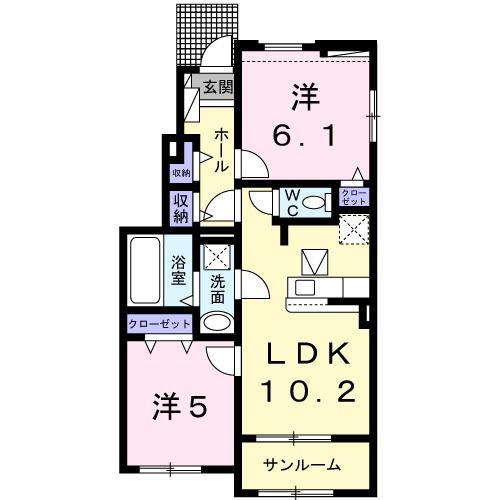 ロータス II(2LDK/1階)の間取り写真