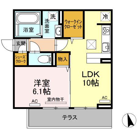 徳島県徳島市 3階建 築8年(1LDK/1階)の間取り写真