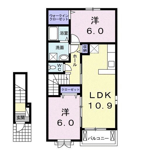 ベルプロムナードIII(2LDK/2階)の間取り写真