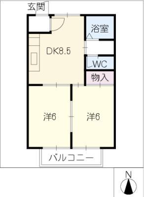 常願ハイツA棟(2DK/2階)の間取り写真