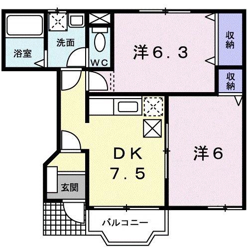 ヴィラ エクセレントB(2DK/1階)の間取り写真