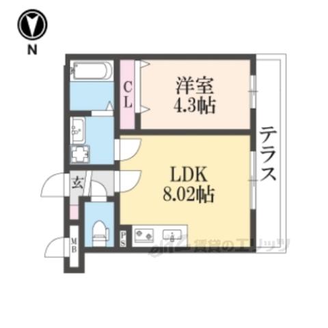 KTIレジデンス上桂(1LDK/1階)の間取り写真