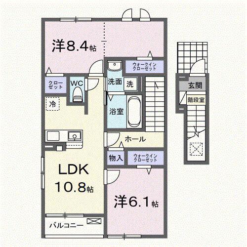 ポミエA(2LDK/2階)の間取り写真