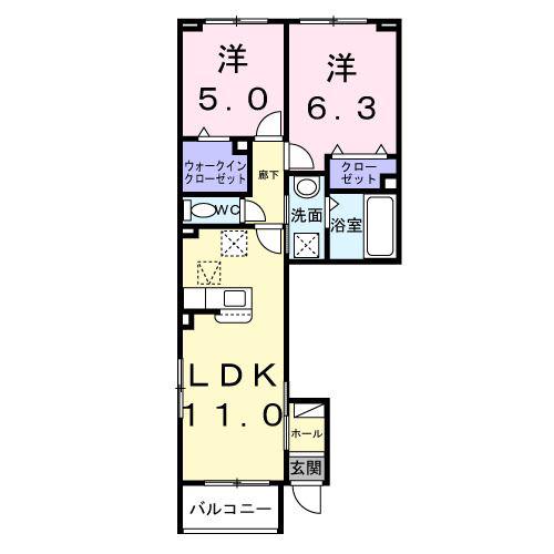 ミーアシャム(2LDK/1階)の間取り写真