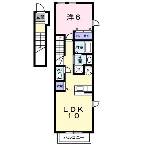 ヴィヴァーチェ(1LDK/2階)の間取り写真