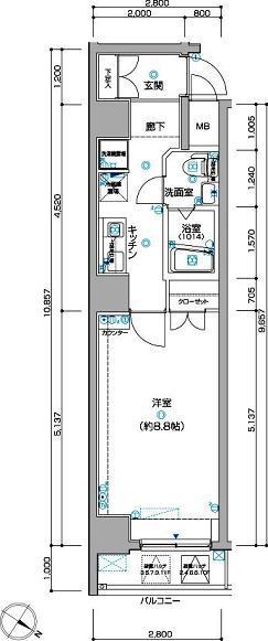 ラ・シード東神奈川駅前(1K/11階)の間取り写真