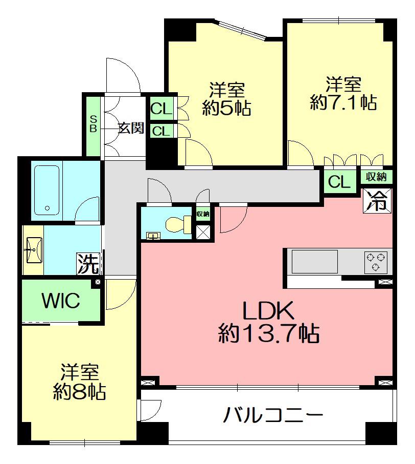シーサイドコート鎌倉若宮大路(3LDK/1階)の間取り写真