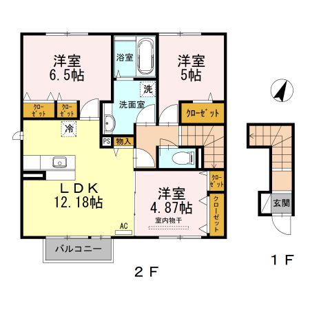 ヴィラ・ボヌール C棟(3LDK/2階)の間取り写真
