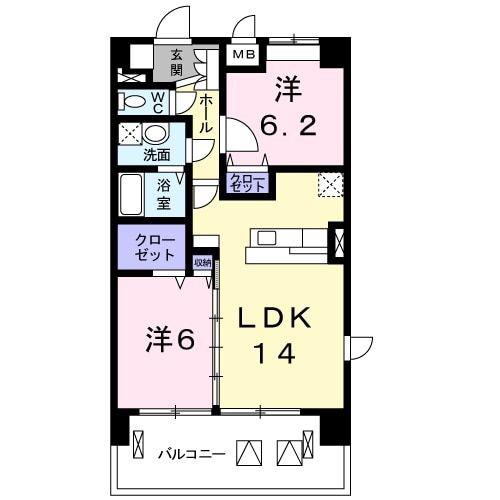 スピリットK(2LDK/4階)の間取り写真