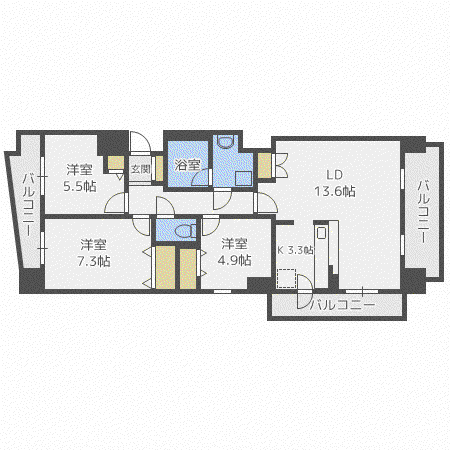 レジディア円山北5条(3LDK/13階)の間取り写真