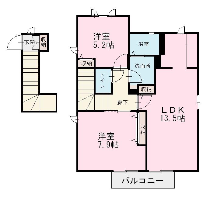 ヴィラ・ツジE(2LDK/2階)の間取り写真