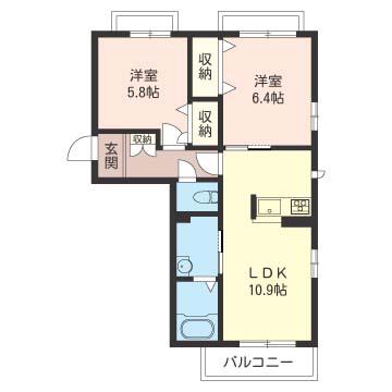 ミル ボヌー III(2LDK/2階)の間取り写真