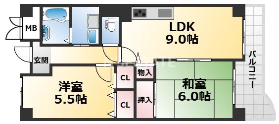 エスポワールダイエイ(2LDK/3階)の間取り写真