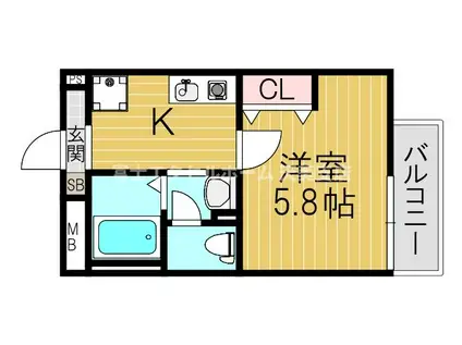 EXハイツ天美(1K/2階)の間取り写真