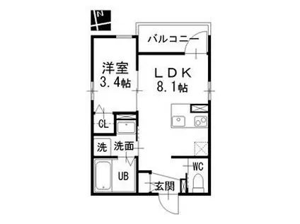 ANECIS 橘(1LDK/2階)の間取り写真