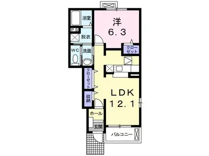 エイトホークス1番館(1LDK/1階)の間取り写真