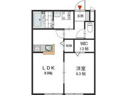 グラシアス(1LDK/2階)の間取り写真