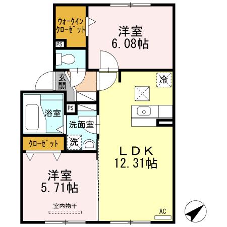 ルミエールコート I(2LDK/1階)の間取り写真