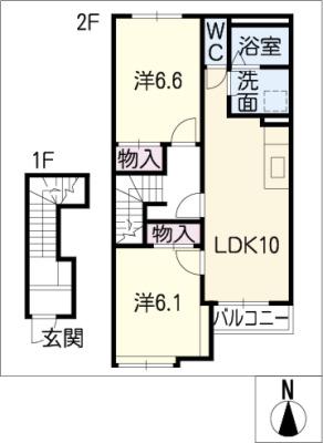 ディア アイリス II(2LDK/2階)の間取り写真