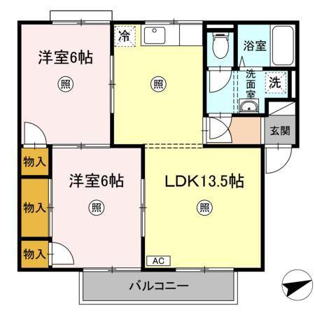 スティブルB棟(2LDK/1階)の間取り写真