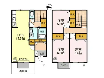 クレール琴山(3LDK/1階)の間取り写真