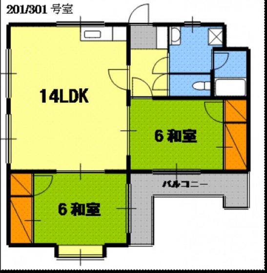 コーポ緑井(2LDK/2階)の間取り写真