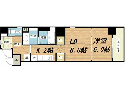 インザグレイス心斎橋(1LDK/8階)の間取り写真