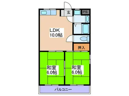 オーク四条畷(2LDK/3階)の間取り写真