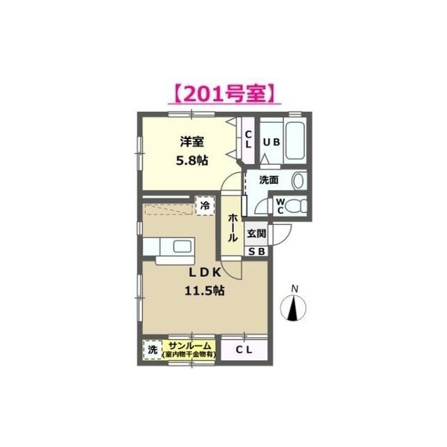 アンソレイエI・II(1LDK/2階)の間取り写真