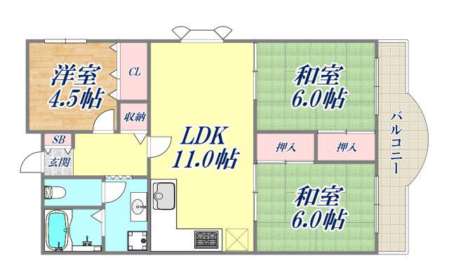 第一寿楽アビタシオン(3LDK/3階)の間取り写真