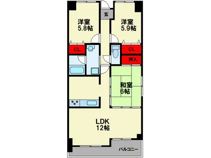 ライフマンション飯塚駅(3LDK/2階)の間取り写真