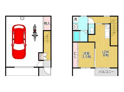 ギャラン中間(1K/1階)の間取り写真