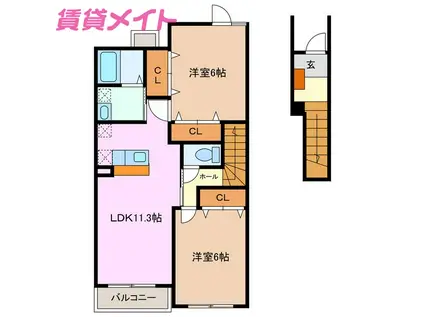 ソレアード I(2LDK/2階)の間取り写真