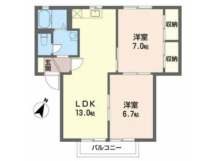 プラムロードC棟(2LDK/1階)の間取り写真
