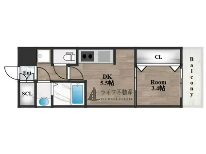 GRAND LUCE(1DK/2階)の間取り写真