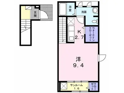 ヤマコウバシ(ワンルーム/2階)の間取り写真