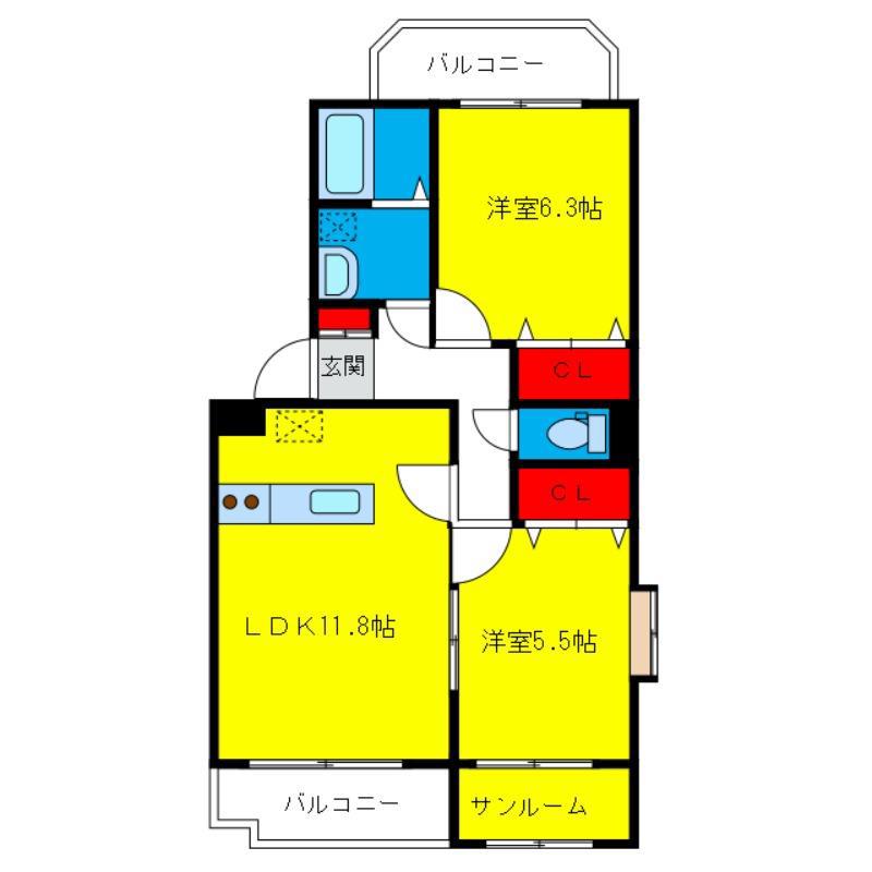 グランシェール(2LDK/1階)の間取り写真