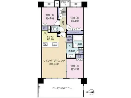 ISLANDCITY THE GARDEN V-II(3LDK/4階)の間取り写真