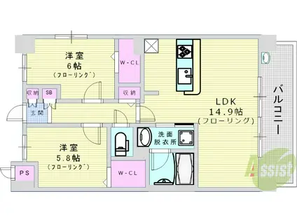 ポラリス松ヶ枝町(2LDK/4階)の間取り写真