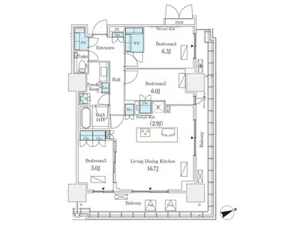 ロイヤルパークス品川(3LDK/18階)の間取り写真