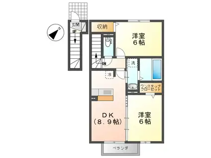 ローズ・ルミエール(2DK/2階)の間取り写真