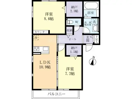ラフィネブロン二の宮(2LDK/2階)の間取り写真