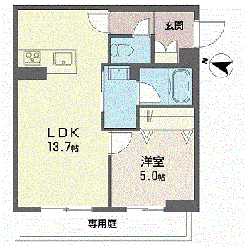 LA PALAIS VERT(1LDK/1階)の間取り写真