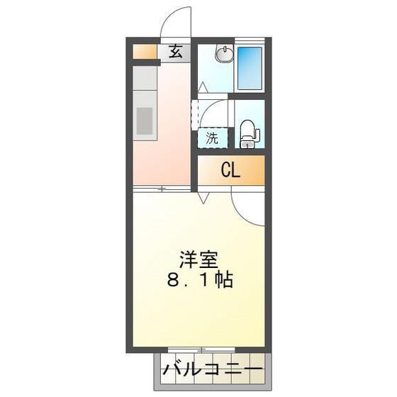 パールシティC(1K/2階)の間取り写真