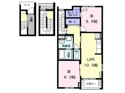 ブルージュ B(2LDK/3階)の間取り写真