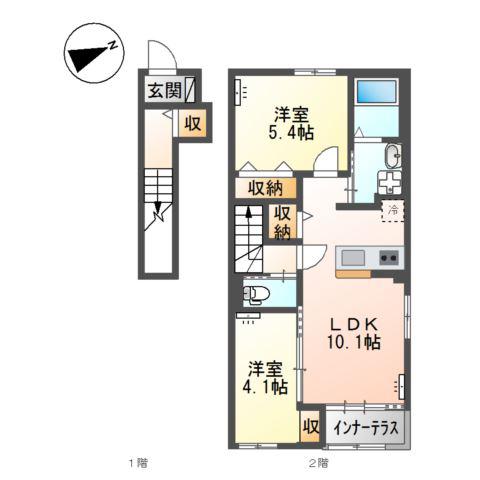 取手市本郷4丁目アパート(2LDK/2階)の間取り写真